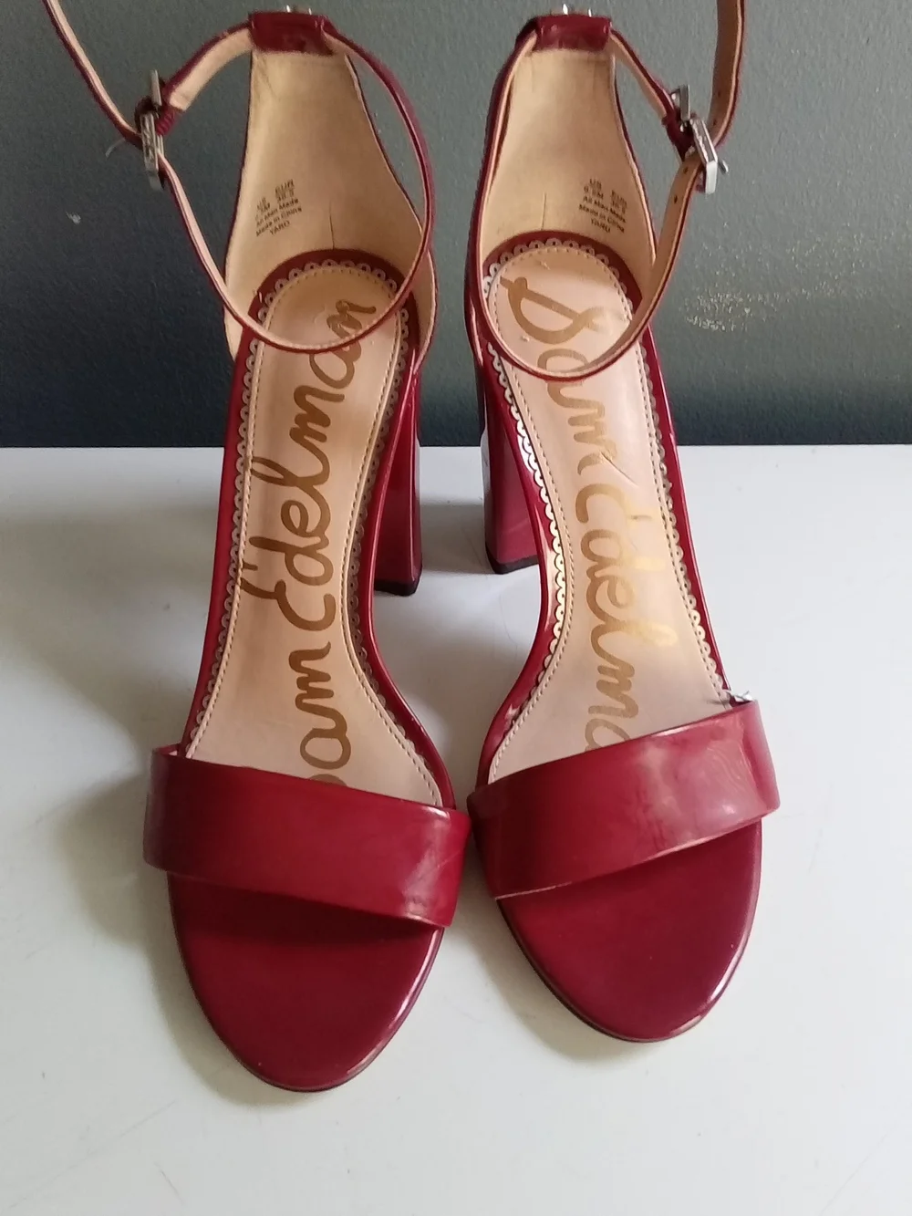 Sam Edelman Yaro Red Patent Leather Block Heel Ankle Strap Sandals 9.5M